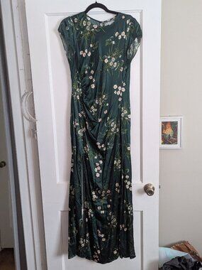 Reformation Birch Green Silk Floral Print Dress